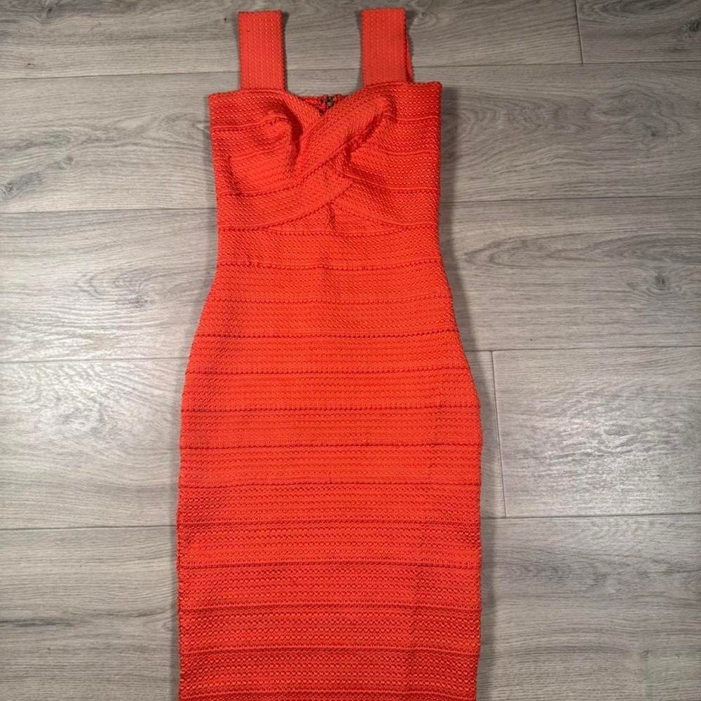 Orange Textured Stripe Bandage Bodycon Dress Sweetheart Neck Back Zip Sleeveless